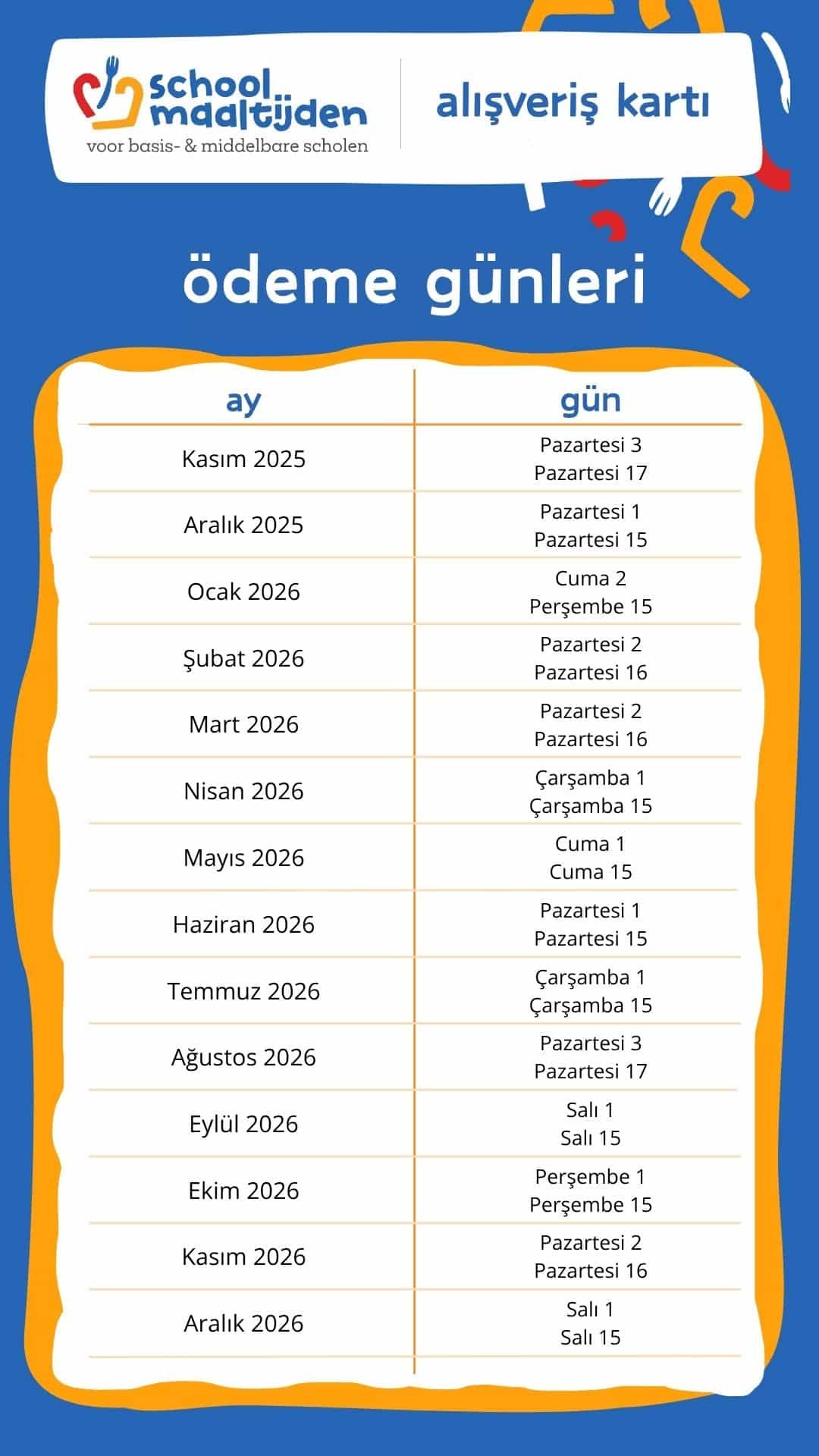 betaaldagen 2025 2026 TU